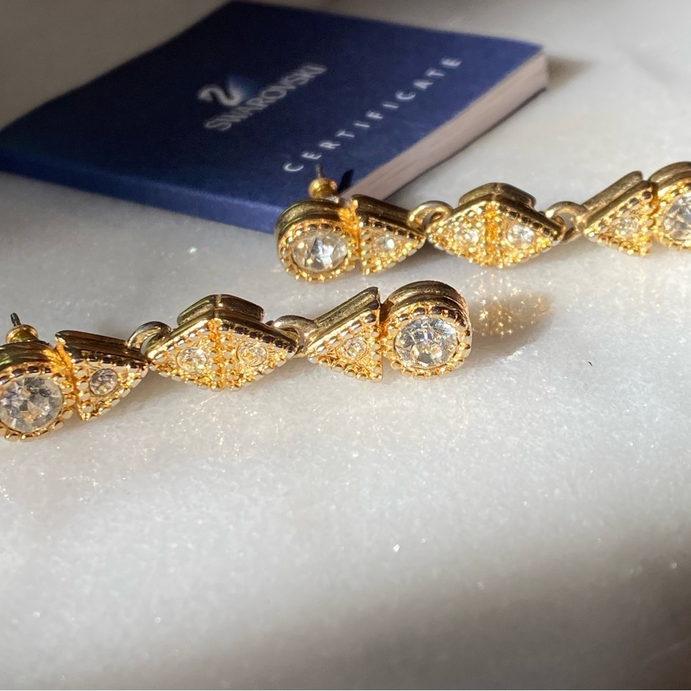 GOLD tone Swarovski dangle earrings for pierced ears with clear crystals